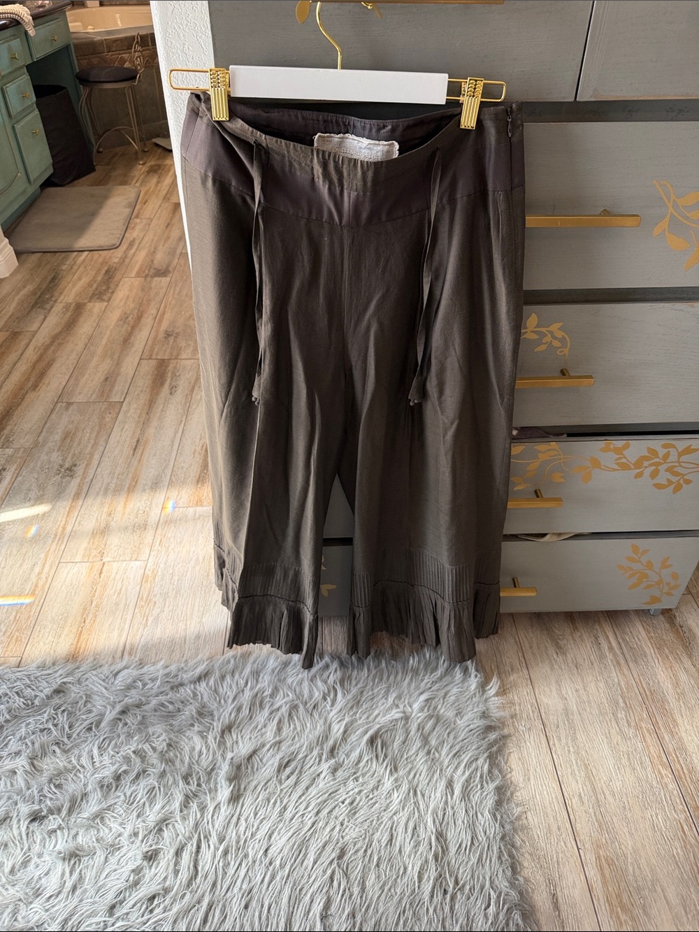 Women's Fringe Hem Casual Drawstring Pants - Brown